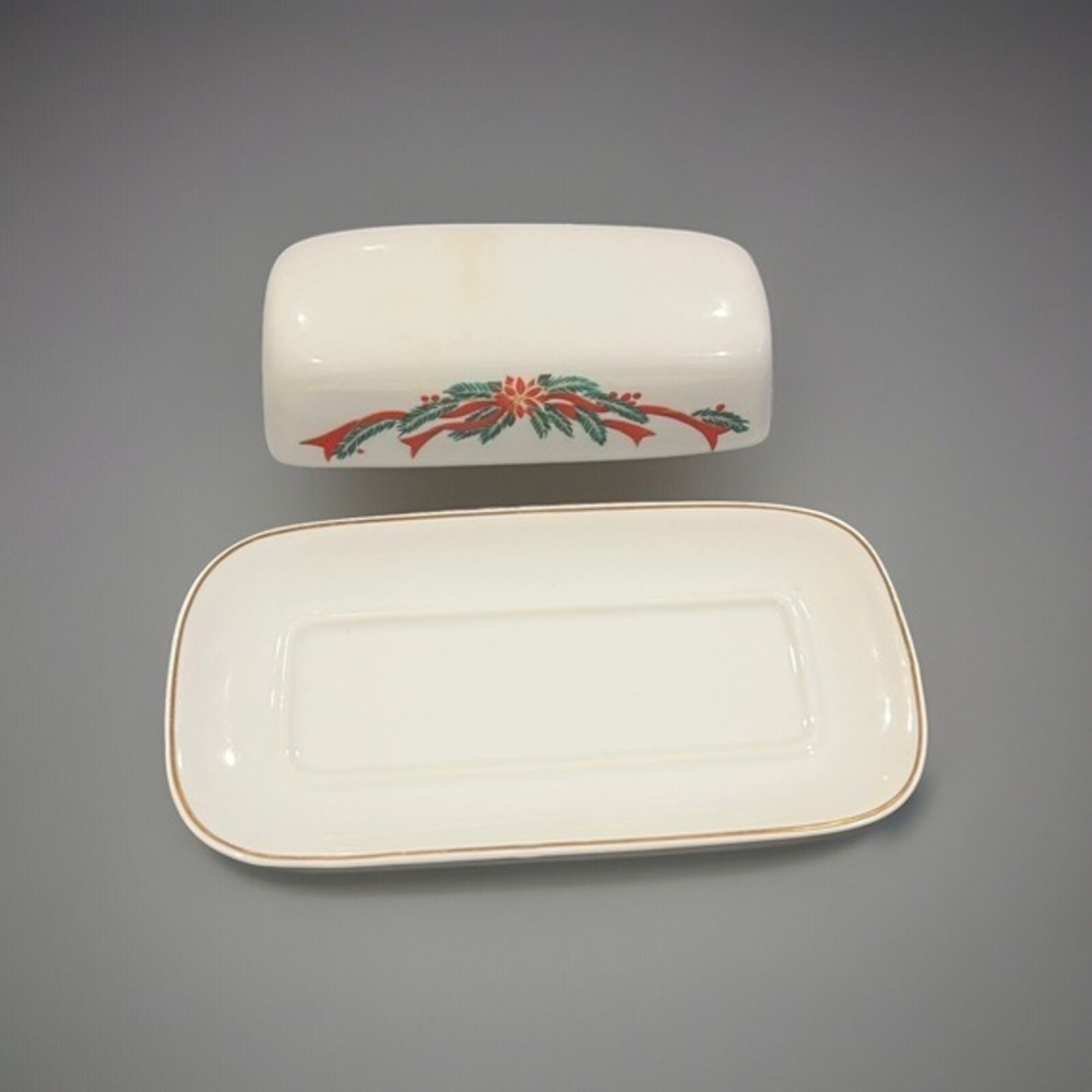 Poinsettia & Ribbons Vintage Christmas Fine China Butter Dish - Picture 4 of 5